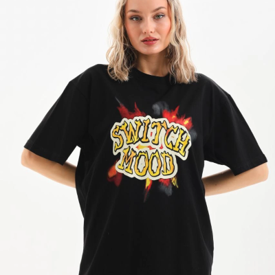 Baskılı Oversize T-Shirt - Siyah -