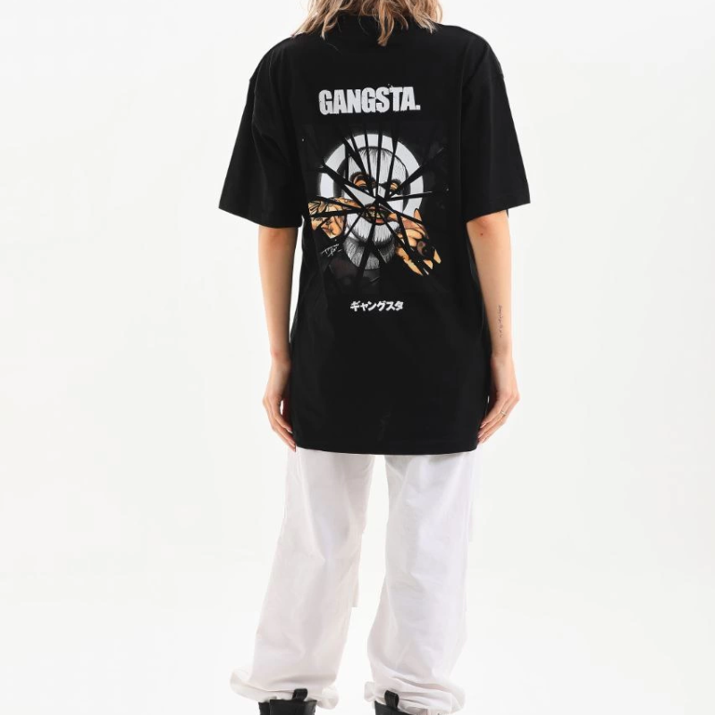 Baskılı Oversize T-Shirt - Siyah -