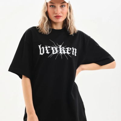 Baskılı Oversize T-Shirt - Siyah -