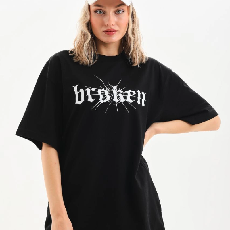 Baskılı Oversize T-Shirt - Siyah -