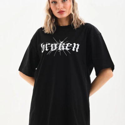 Baskılı Oversize T-Shirt - Siyah -
