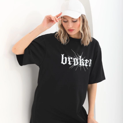 Baskılı Oversize T-Shirt - Siyah -