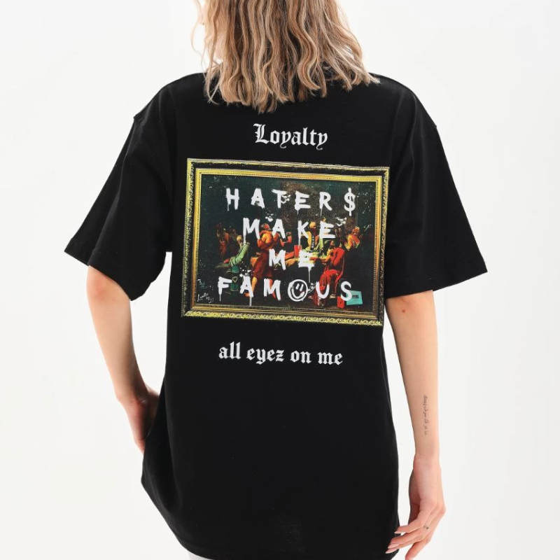 Baskılı Oversize T-Shirt - Siyah -