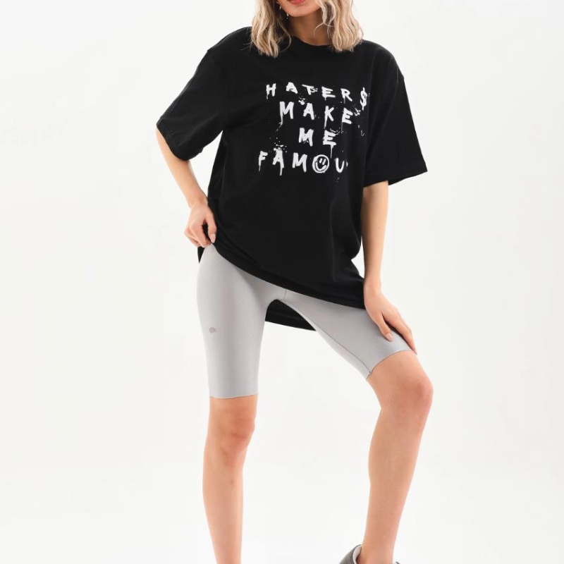 Baskılı Oversize T-Shirt - Siyah -