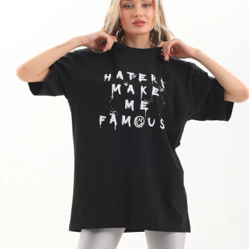 Baskılı Oversize T-Shirt - Siyah -