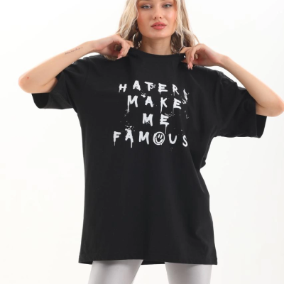 Baskılı Oversize T-Shirt - Siyah -