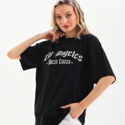 Baskılı Oversize T-Shirt - Siyah -