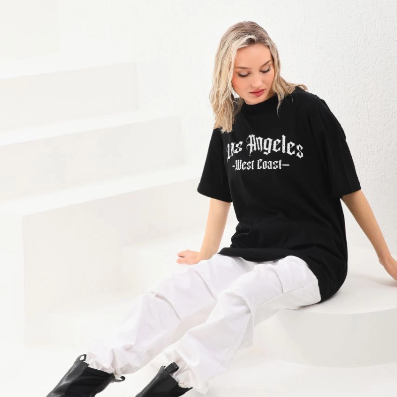 Baskılı Oversize T-Shirt - Siyah -