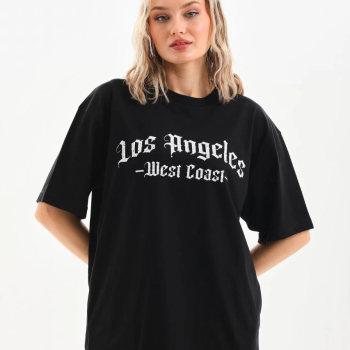 Baskılı Oversize T-Shirt - Siyah -