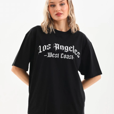 Baskılı Oversize T-Shirt - Siyah -