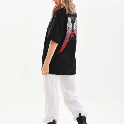 Baskılı Oversize T-Shirt - Siyah -