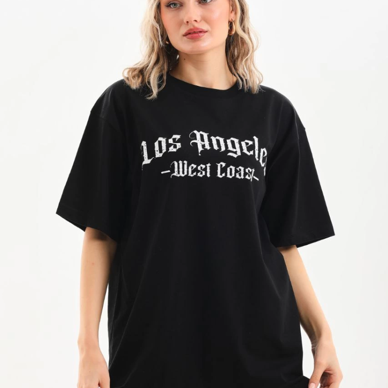 Baskılı Oversize T-Shirt - Siyah -