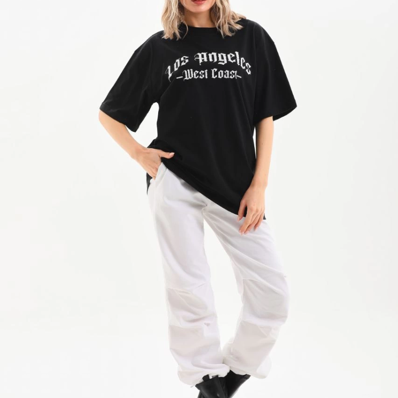 Baskılı Oversize T-Shirt - Siyah -