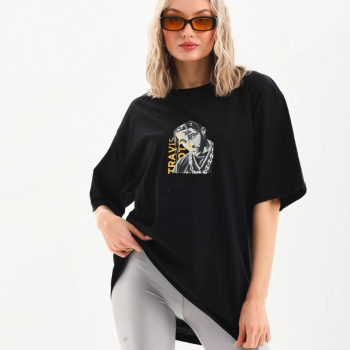 Baskılı Oversize T-Shirt - Siyah -