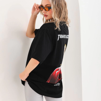 Baskılı Oversize T-Shirt - Siyah -