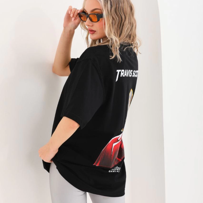 Baskılı Oversize T-Shirt - Siyah -