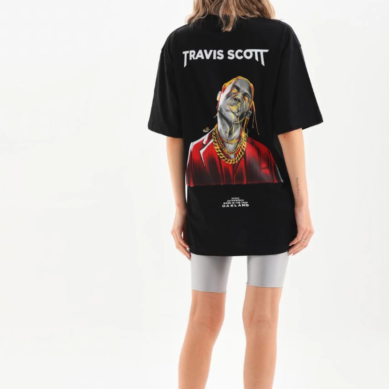 Baskılı Oversize T-Shirt - Siyah -