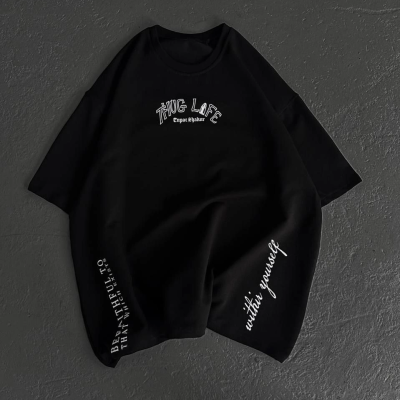 Baskılı Oversize T-Shirt - Siyah -