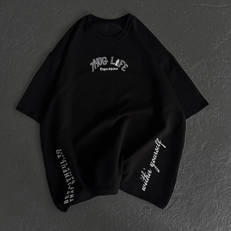 Baskılı Oversize T-Shirt - Siyah -