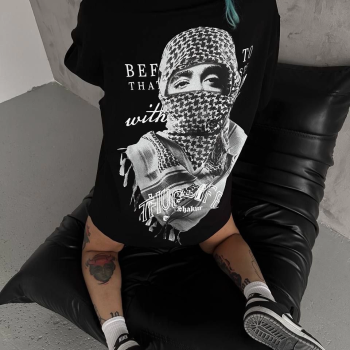 Baskılı Oversize T-Shirt - Siyah -