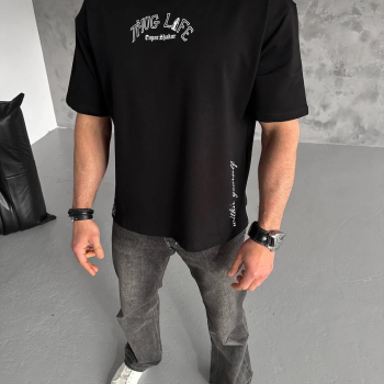 Baskılı Oversize T-Shirt - Siyah -