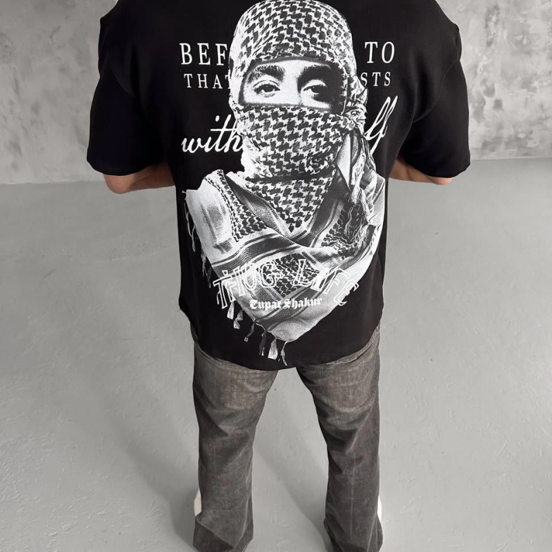 Baskılı Oversize T-Shirt - Siyah -