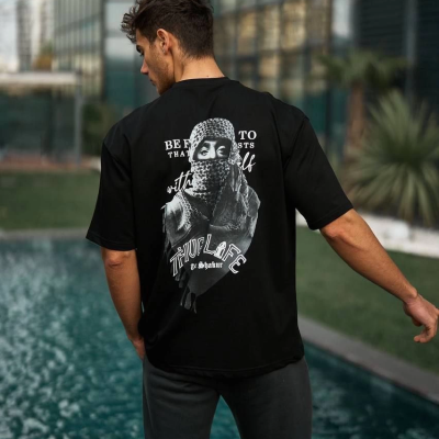 Baskılı Oversize T-Shirt - Siyah -