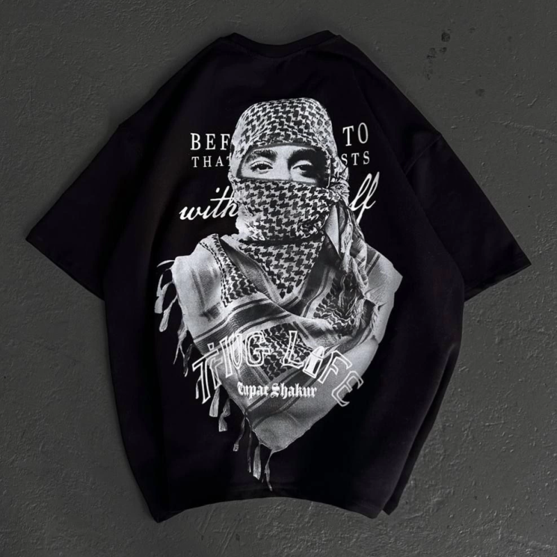 Baskılı Oversize T-Shirt - Siyah -