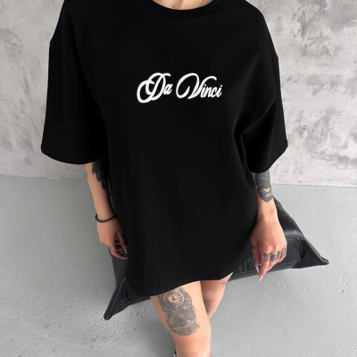Baskılı Oversize T-Shirt - Siyah -