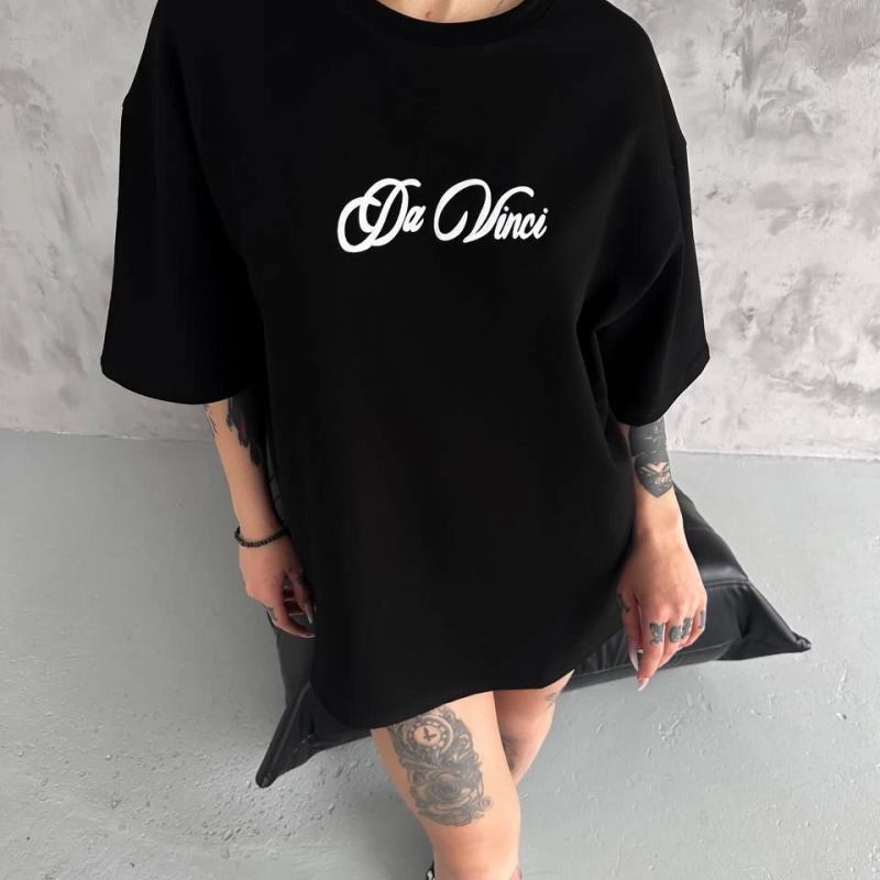 Baskılı Oversize T-Shirt - Siyah -