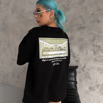 Baskılı Oversize T-Shirt - Siyah -