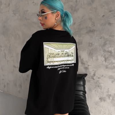 Baskılı Oversize T-Shirt - Siyah -