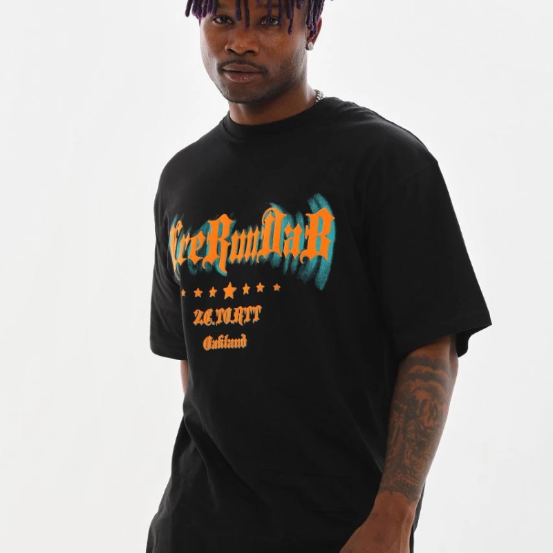 Baskılı Oversize T-Shirt - Siyah -