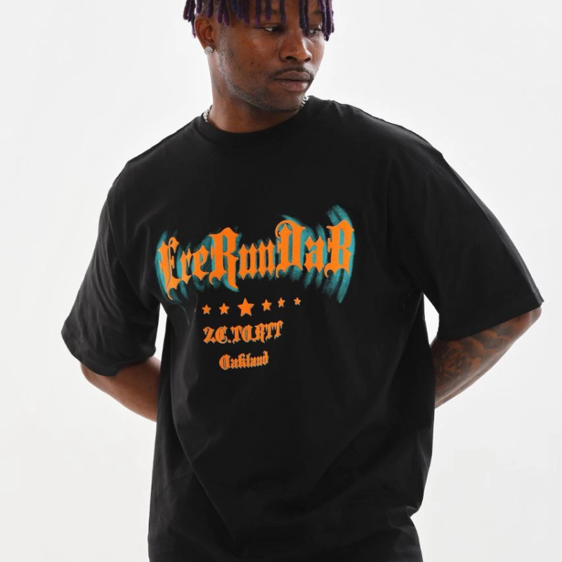 Baskılı Oversize T-Shirt - Siyah -