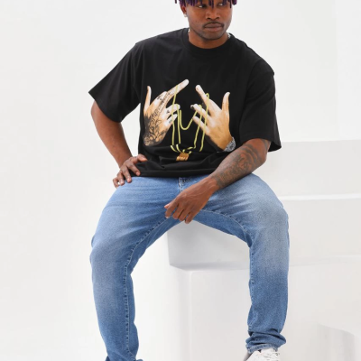 Baskılı Oversize T-Shirt - Siyah -