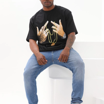 Baskılı Oversize T-Shirt - Siyah -