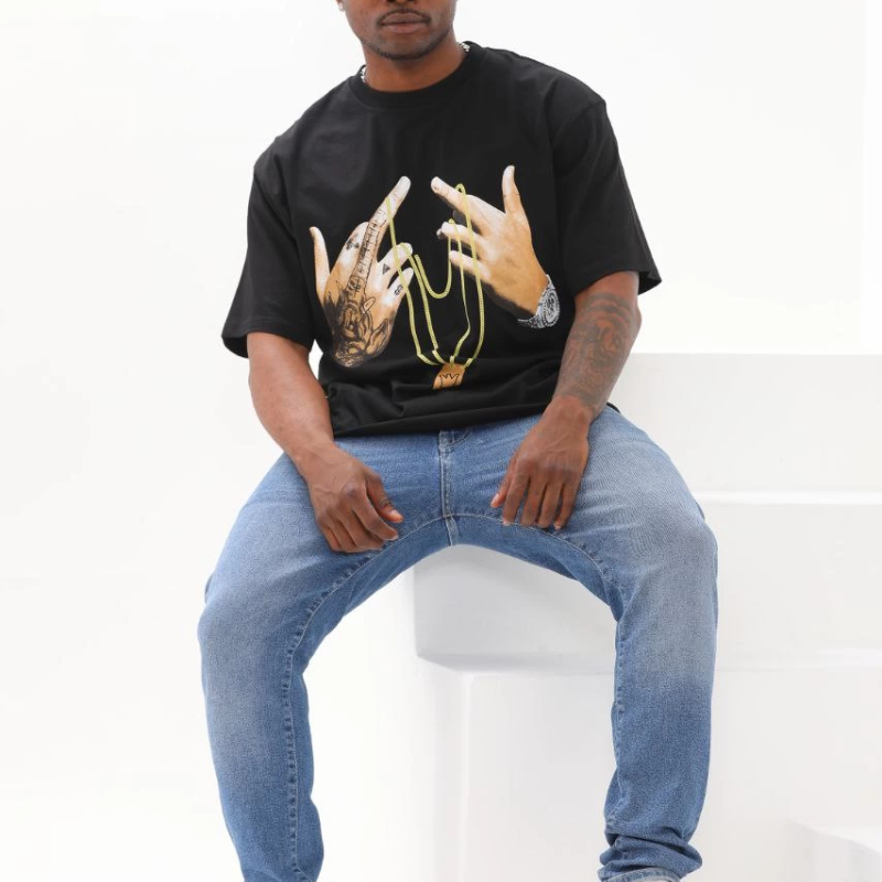 Baskılı Oversize T-Shirt - Siyah -