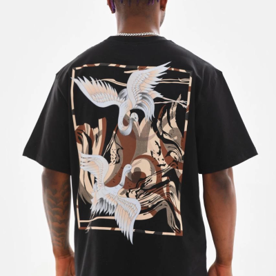 Baskılı Oversize T-Shirt - Siyah -