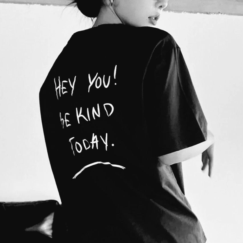 Baskılı Oversize T-Shirt - Siyah -