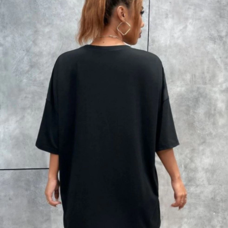 Baskılı Oversize T-Shirt - Siyah -