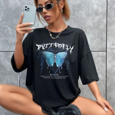 Baskılı Oversize T-Shirt - Siyah -