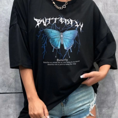 Baskılı Oversize T-Shirt - Siyah -