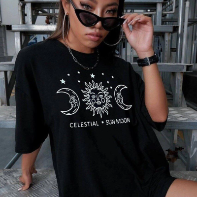 Baskılı Oversize T-Shirt - Siyah -