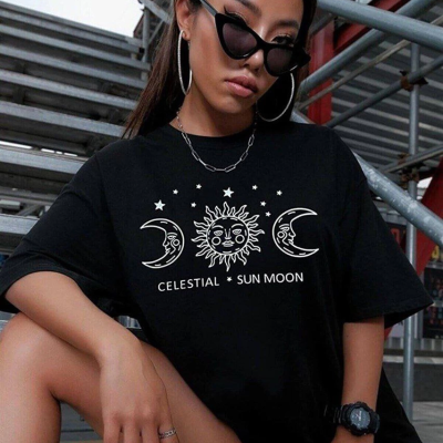 Baskılı Oversize T-Shirt - Siyah -