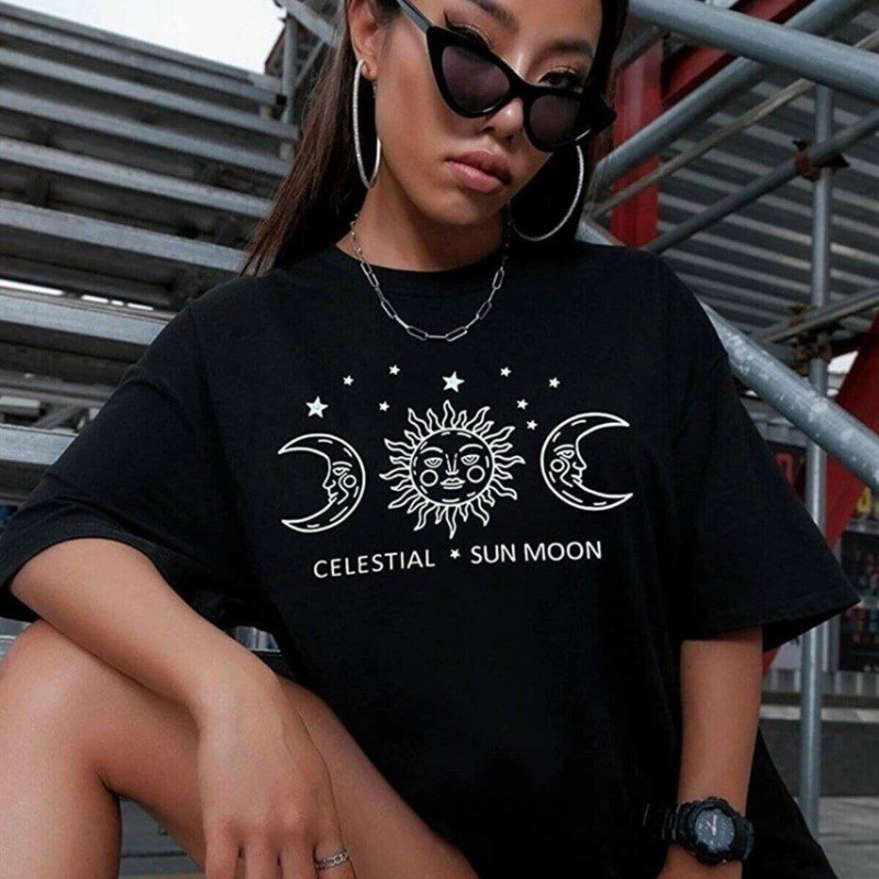 Baskılı Oversize T-Shirt - Siyah -