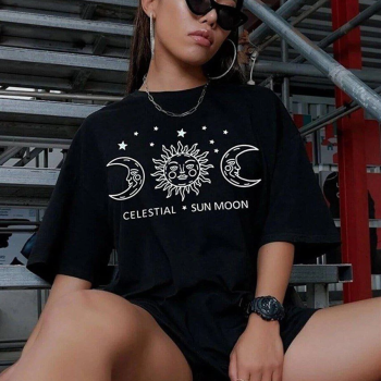 Baskılı Oversize T-Shirt - Siyah -