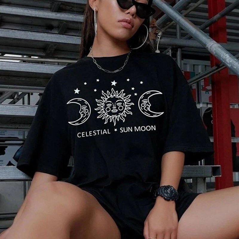 Baskılı Oversize T-Shirt - Siyah -