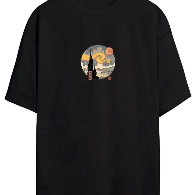 Baskılı Oversize T-Shirt - Siyah -