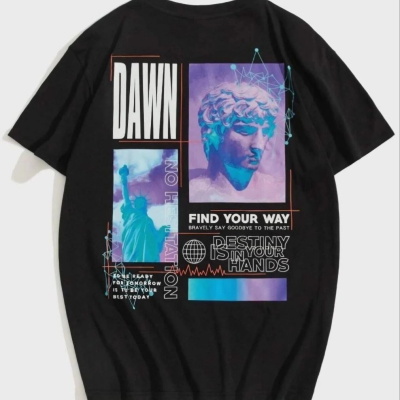 Baskılı Oversize T-Shirt - Siyah -