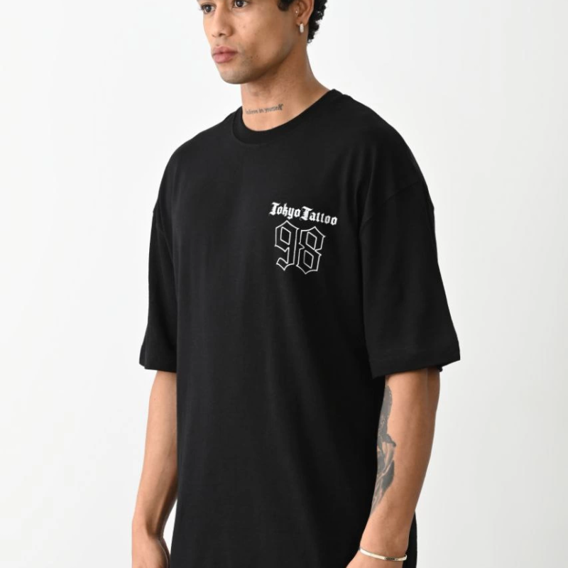 Baskılı Oversize T-Shirt - Siyah -